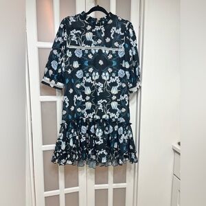 Kleid For Her Blue Floral Ruffle Hem Dress Size Large